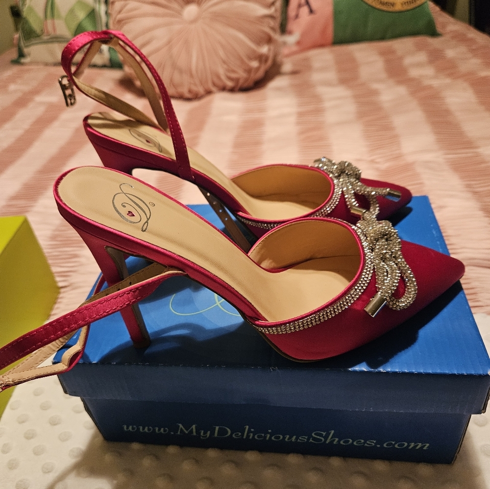 Bright Rose Satin Criss Cross Heels
